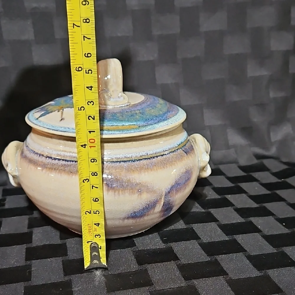 Randy Pearsall Signed Art Pottery Lidded Casserole Dish, Maple Leaf Stoneware